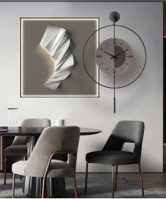 Silver And Grey 60*60 Cm Crytsall Porsalein Painting With Led Light And Clock 50*50 Cm 
